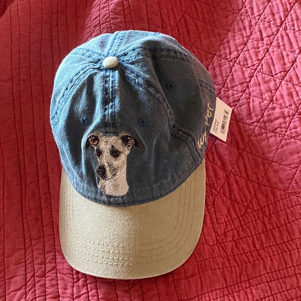 OTTO NWT Embroidered 100% Cotton Adjustable Blue and Tan Whippet Design Cap